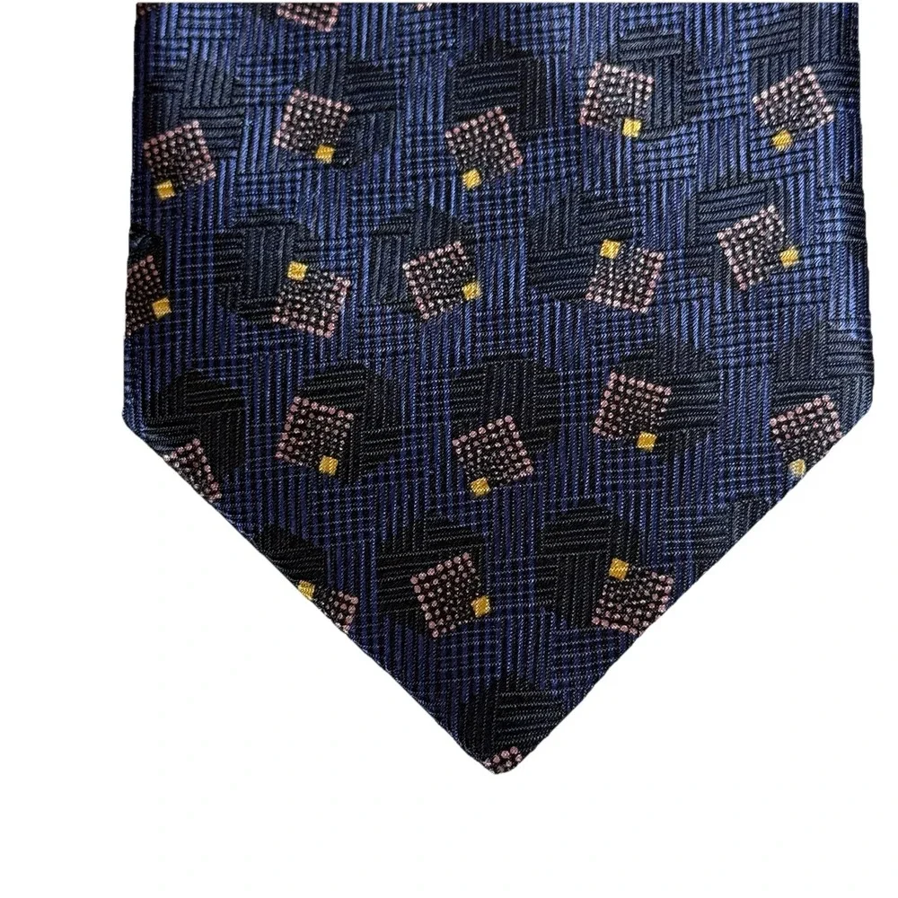 Christian Giorgiou Mens Navy Blue Grid Square Medallion Polyester Tie